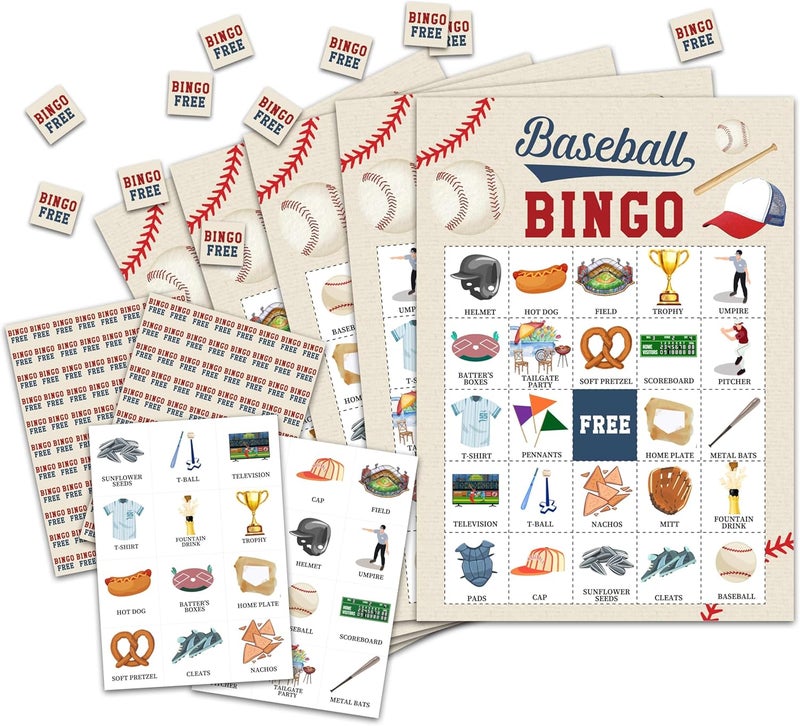 OZTEMETY Baseball Bingo Card Game, Baseball Bingo Game for Adults, Sports Party Supplies, Favors, Baseball Party Decorations, Gift – 24 Players Bingo Game, C06 - Image 1